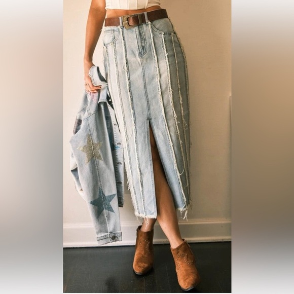 Blue b Distressed Denim Maxi Skirt Size Small.  A22 - Picture 1 of 11